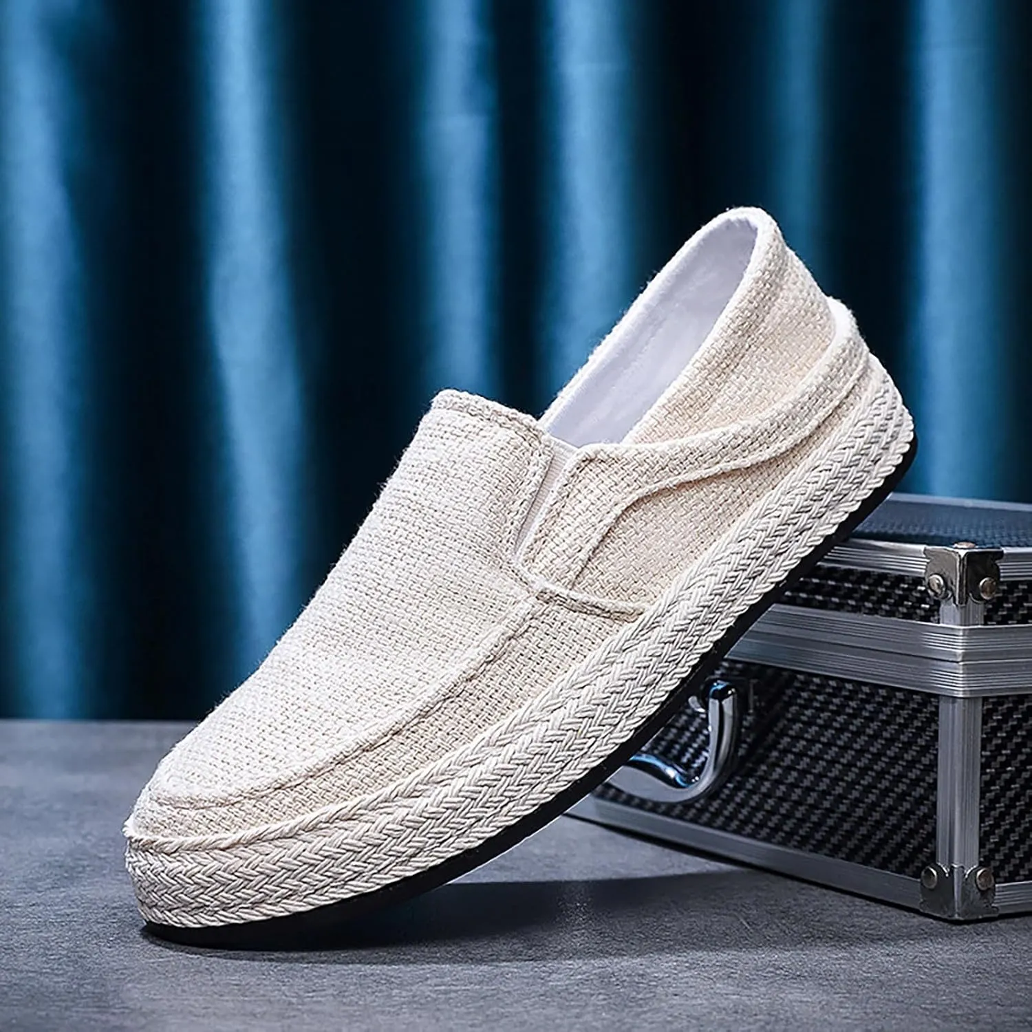 2025 Men's New Spring and Fisherman's Shoes Canvas Thick Soled Slip On Mens Canvas Lace Shoes