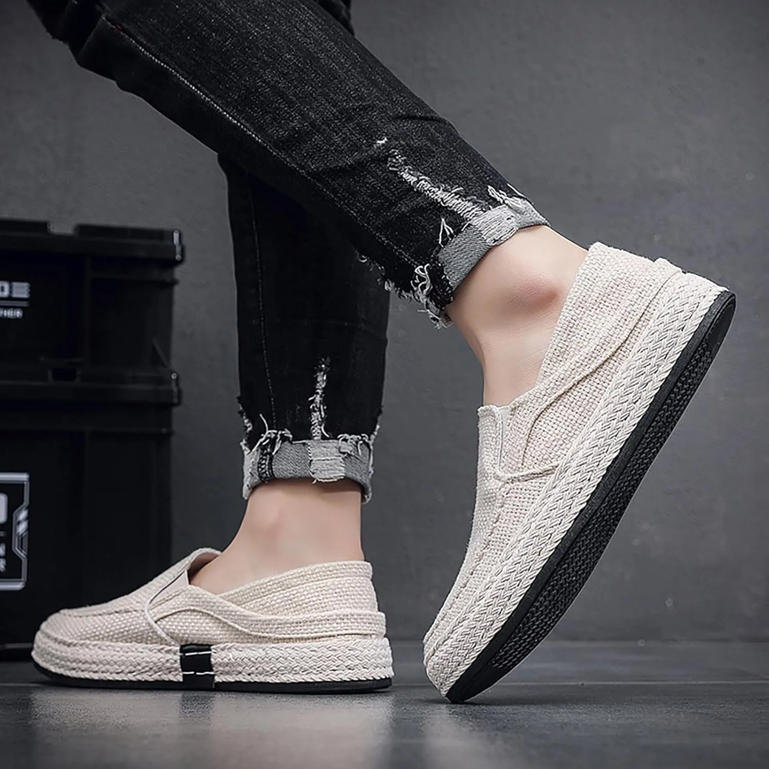 2025 Men's New Spring and Fisherman's Shoes Canvas Thick Soled Slip On Mens Canvas Lace Shoes