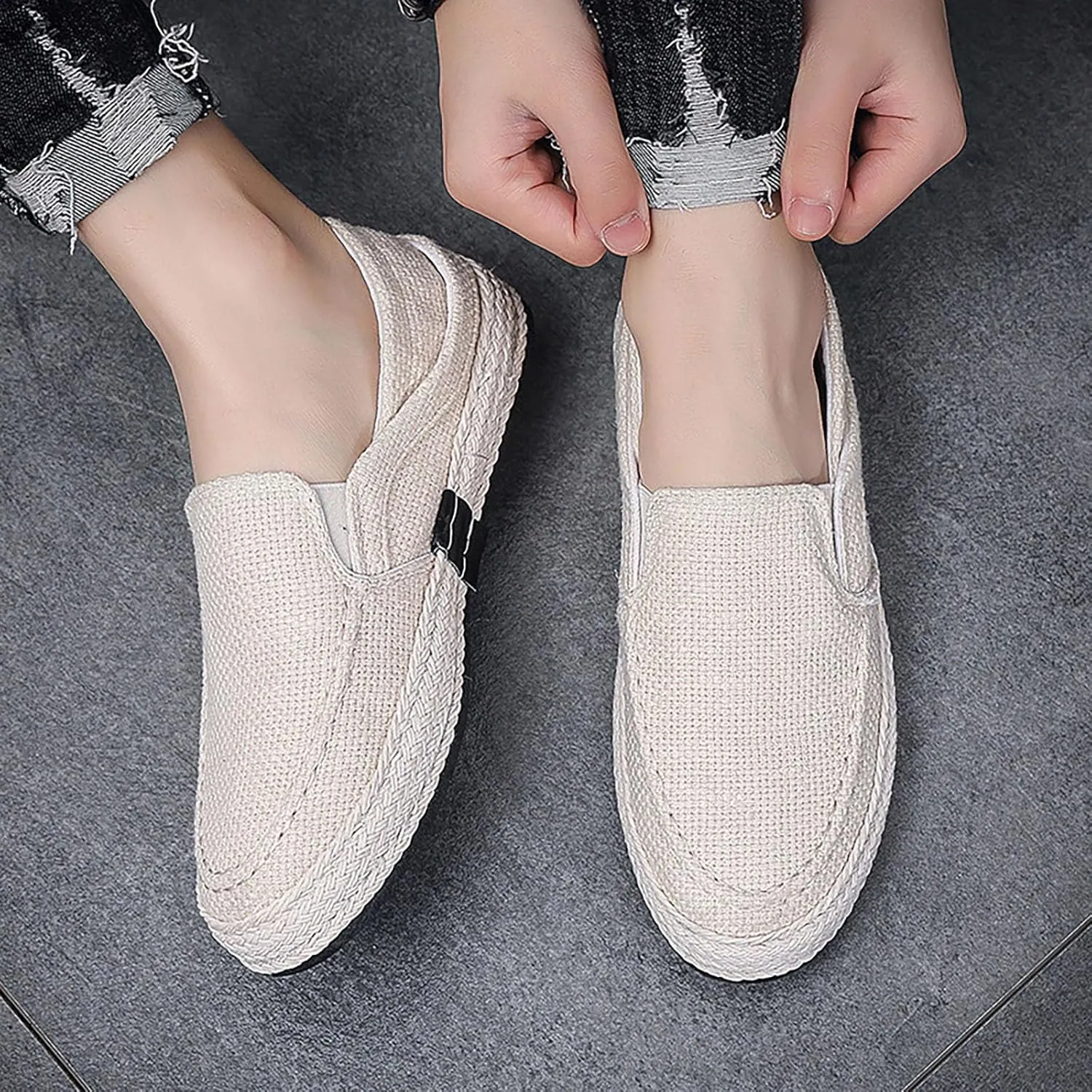2025 Men's New Spring and Fisherman's Shoes Canvas Thick Soled Slip On Mens Canvas Lace Shoes
