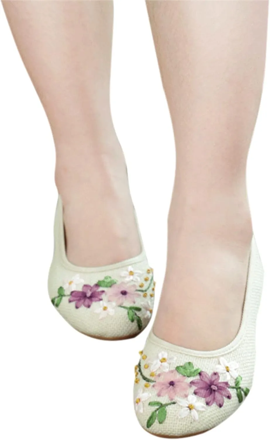 AMDBEL Ballet Flats Shoes for Women Dressy, Women’s Flats Shoes Crochet Lace Mesh Round Toe Slip On Casual Ballet Dress Shoes