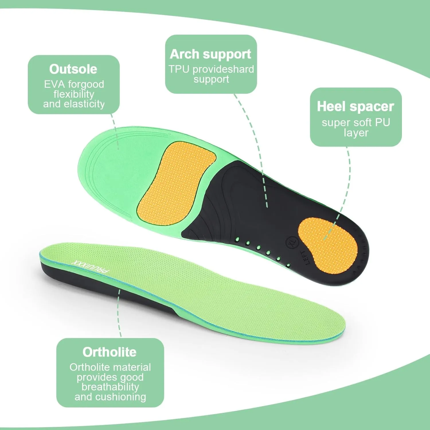 Arch Orthotic Insoles Men's High Arch Support Orthotic Insoles Pain Relief and Plantar Fasciitis Insoles Suitable for Work Boots Sneakers Improved Comfort, Stability (L (Men 8-12/Women 9-13))