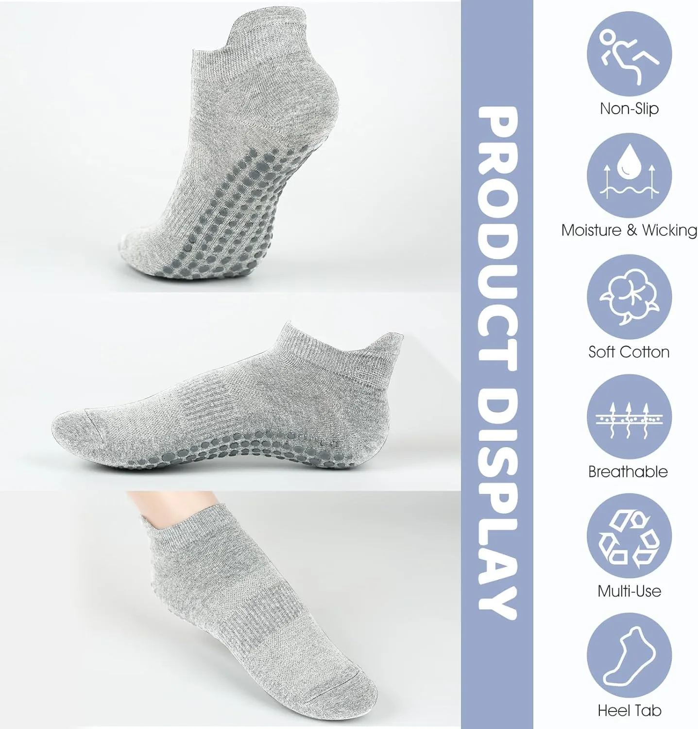AURUZA Grip Socks for Women Men Pilates Grip Socks Non Slip Yoga Sock with Grips for Barre Barefoot Hospital Grippy Sock