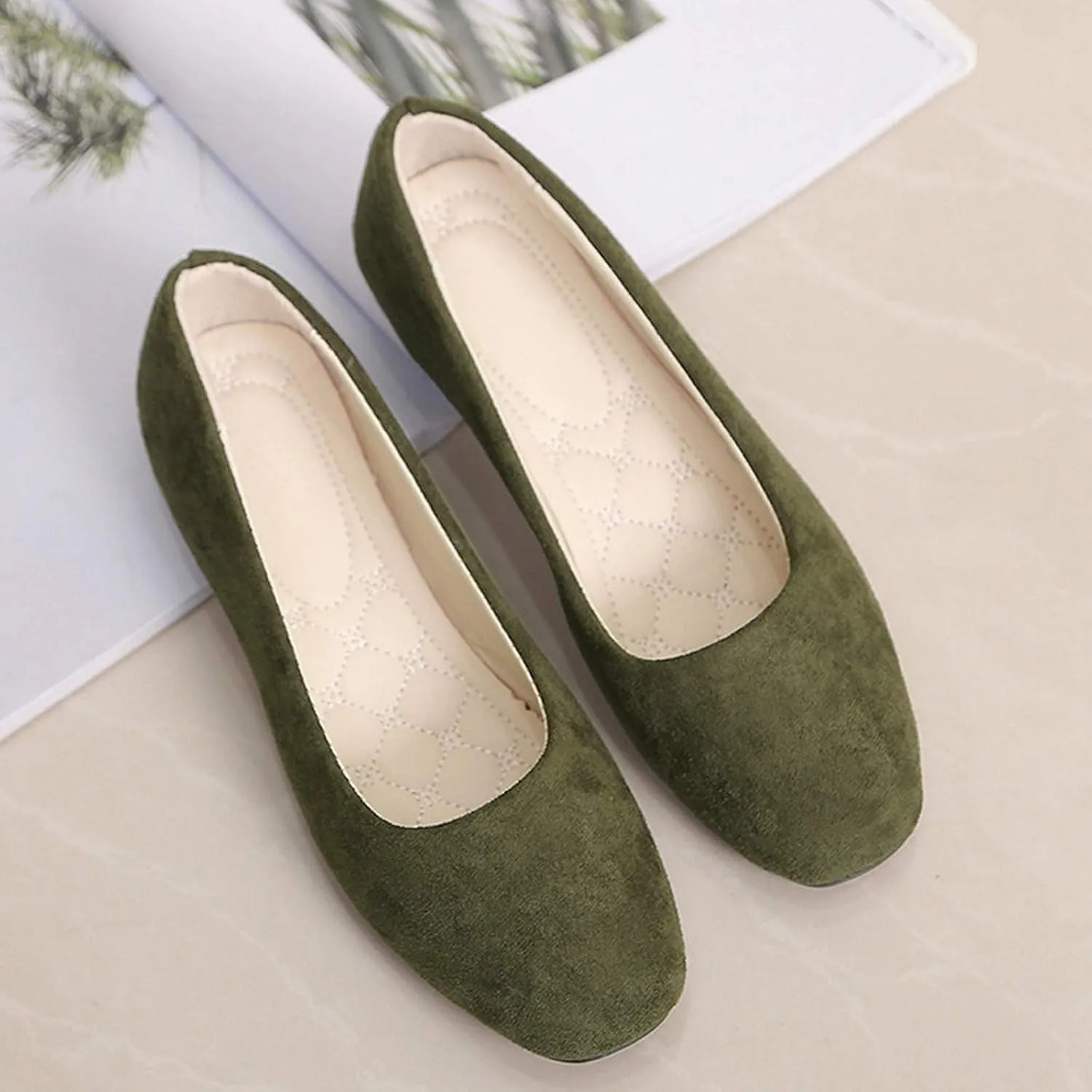 Ballet Flats for Women Square Toe Flat Shoes Dressy Slip On Loafers Business Casual Shoes Work Shoes Suede Loafers
