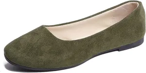 Ballet Flats for Women Square Toe Flat Shoes Dressy Slip On Loafers Business Casual Shoes Work Shoes Suede Loafers