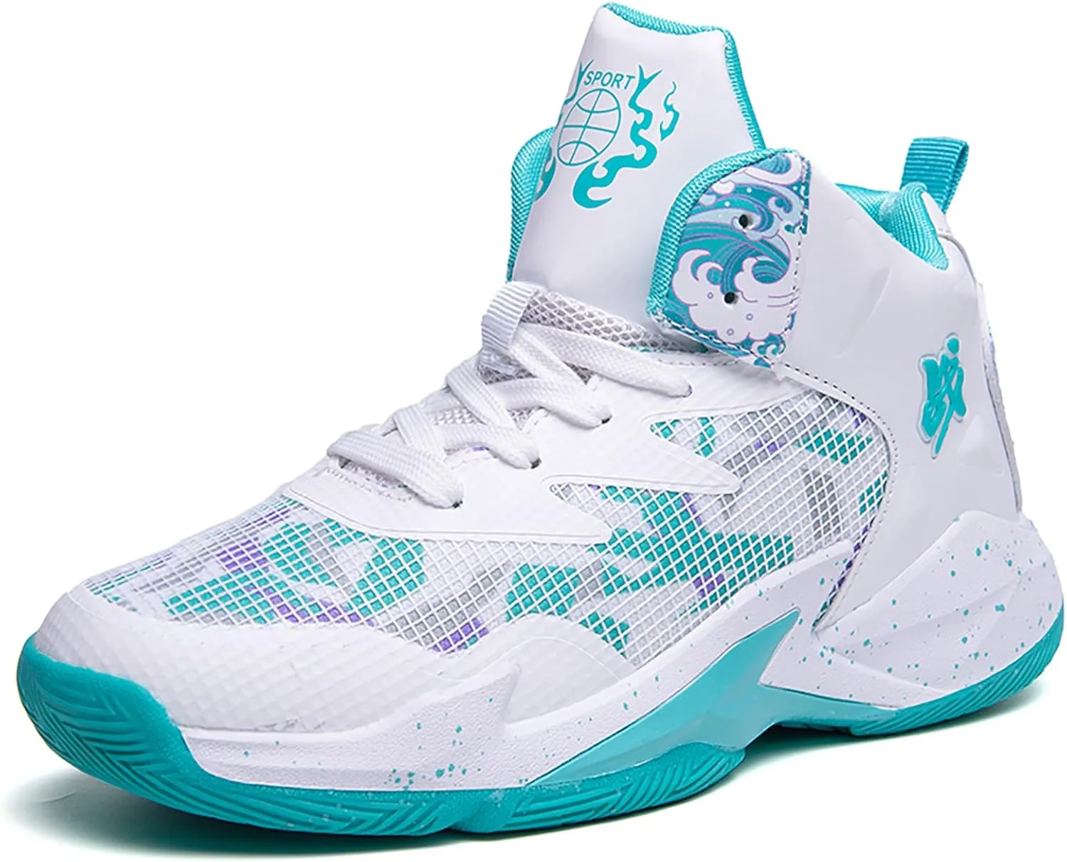 Boy's Comfortable Non Slip Basketball Shoes Lightweigh Breathable Flexible Youth Basketball Shoes Girl's Running Fashion Sneakers (6 Big,Moonlight)