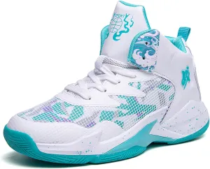 Boy's Comfortable Non Slip Basketball Shoes Lightweigh Breathable Flexible Youth Basketball Shoes Girl's Running Fashion Sneakers (6 Big,Moonlight)