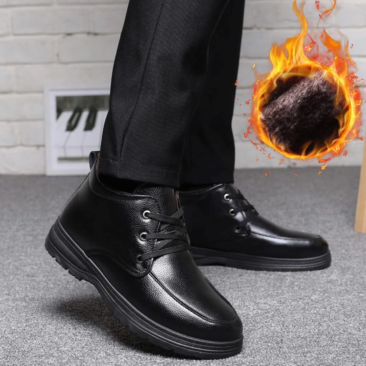 Breathable Dress Sneaker Men Shoes Casual High Top Cotton Shoes Old People Cotton Old Men Leather