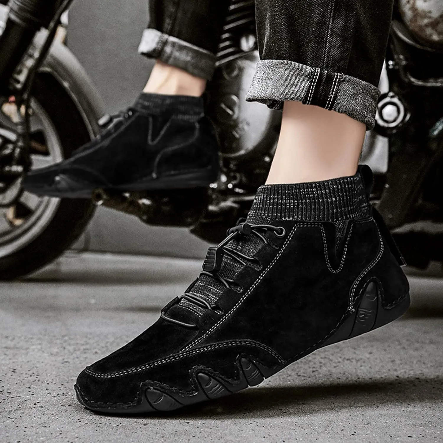 Breathable Dress Sneaker Mens Shoes High Top Elastic Band Sport Shoes Fashion Casual Mens Plus Size Ankle Boots