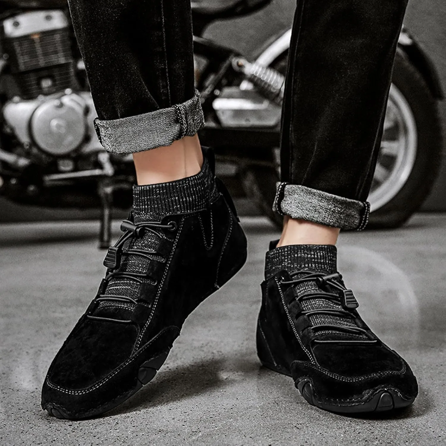 Breathable Dress Sneaker Mens Shoes High Top Elastic Band Sport Shoes Fashion Casual Mens Plus Size Ankle Boots