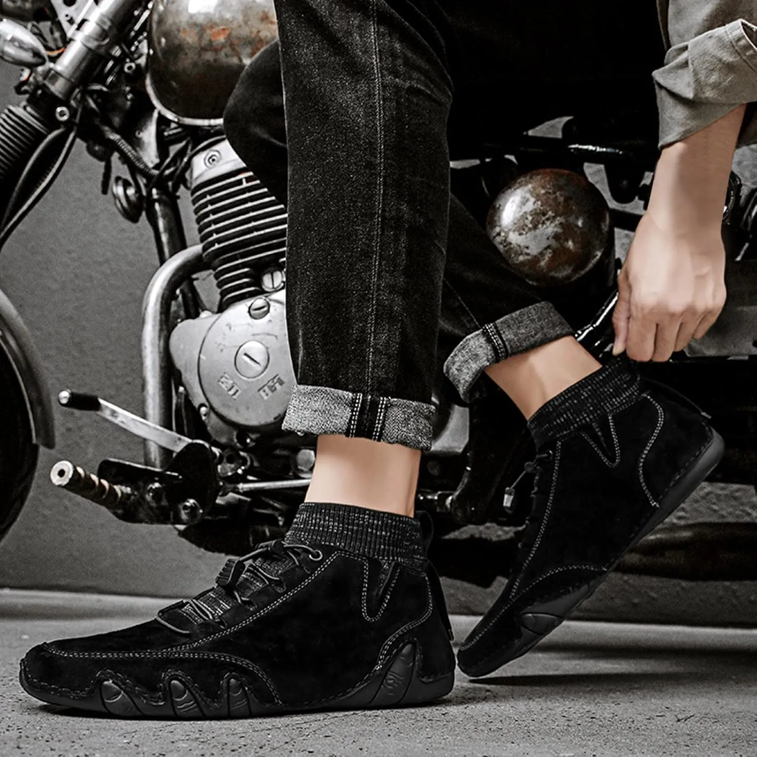 Breathable Dress Sneaker Mens Shoes High Top Elastic Band Sport Shoes Fashion Casual Mens Plus Size Ankle Boots