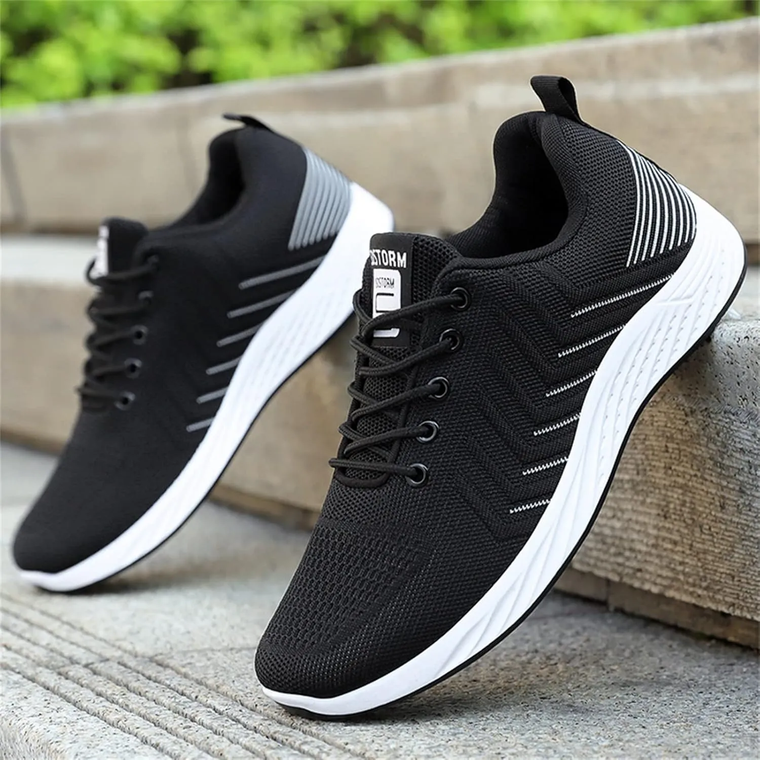 Casual Shoes Lace up Fashion Summer and Men Flat Mesh Breathable Stripes Solid Color Casual