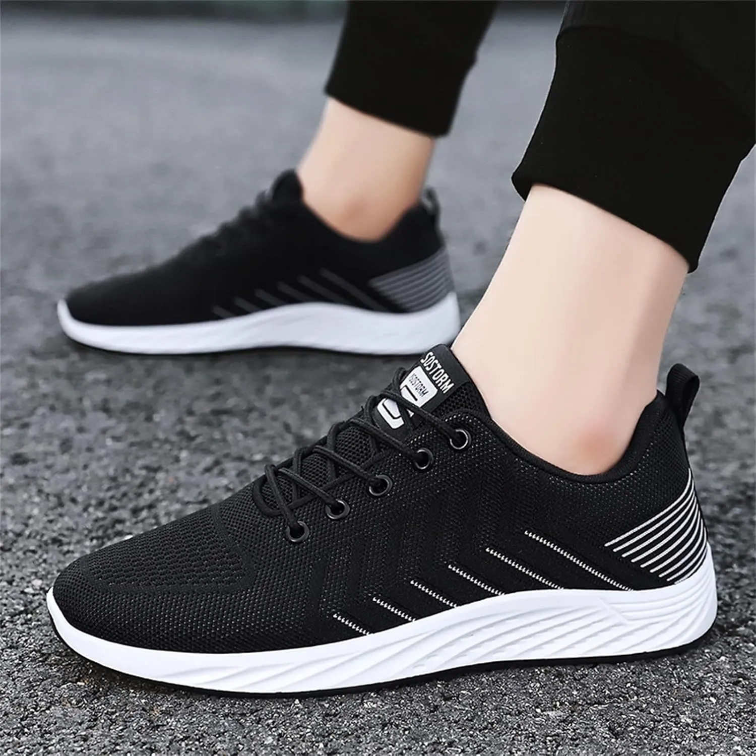 Casual Shoes Lace up Fashion Summer and Men Flat Mesh Breathable Stripes Solid Color Casual