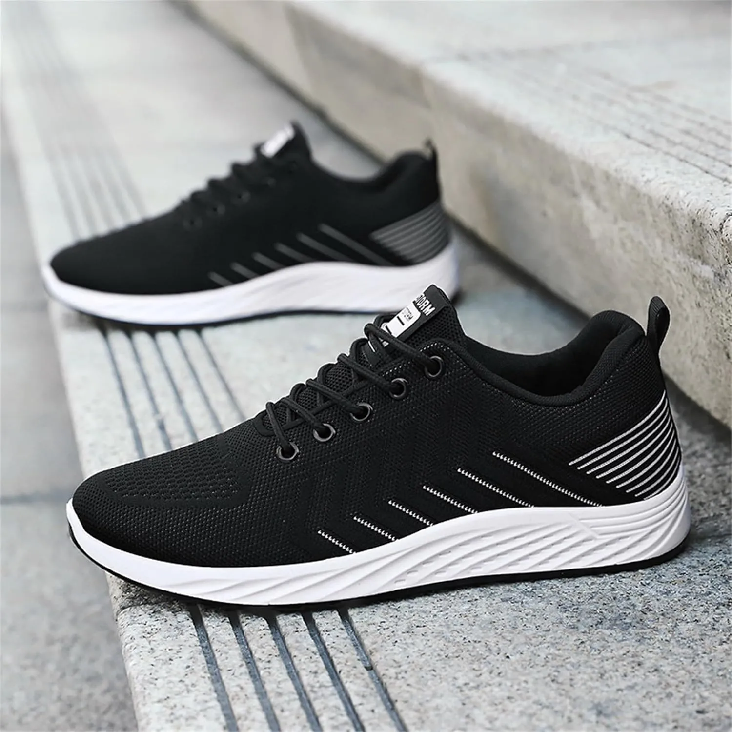 Casual Shoes Lace up Fashion Summer and Men Flat Mesh Breathable Stripes Solid Color Casual