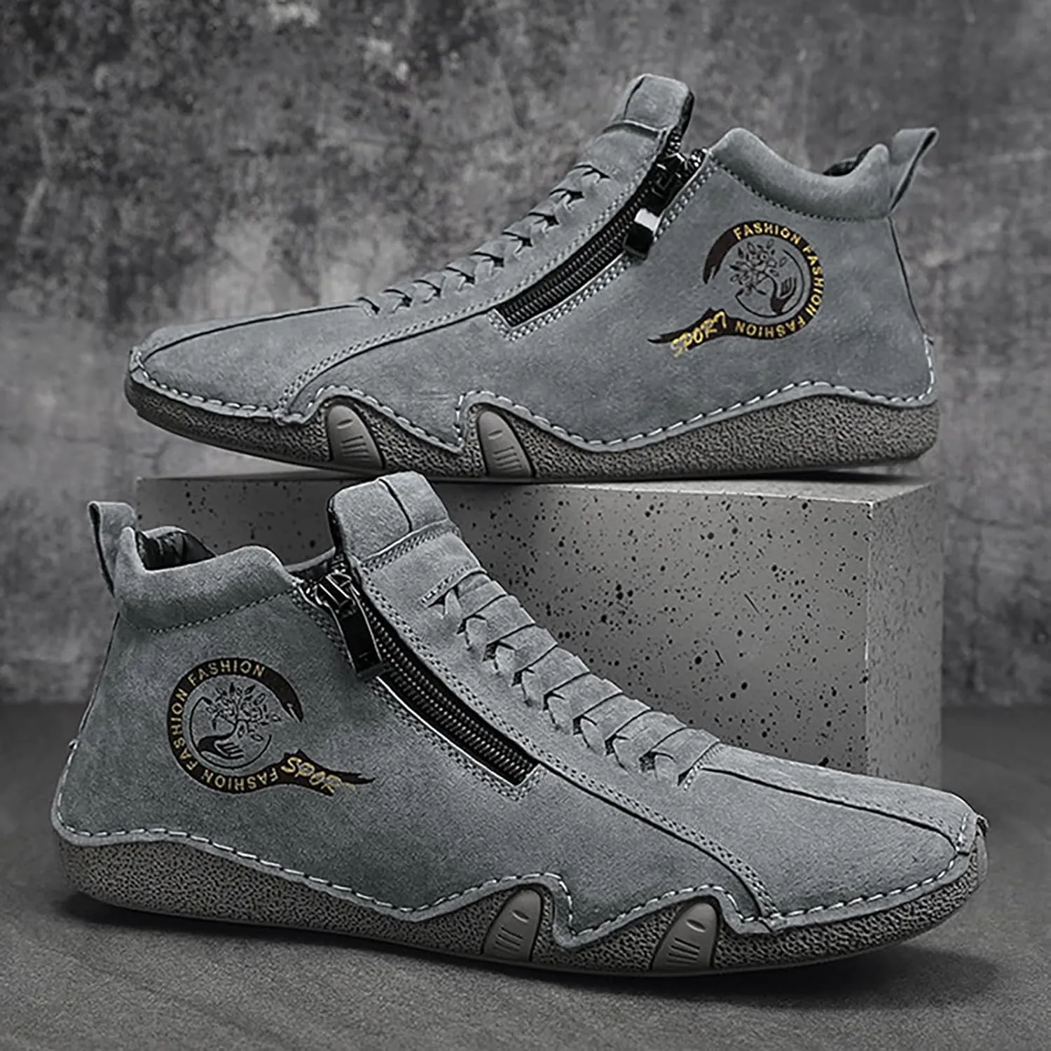 Casual Shoes New Spring and Autumn Men's Leather Shoes Korean Fashion Zipper Short Boots Shoe Breathable Men's