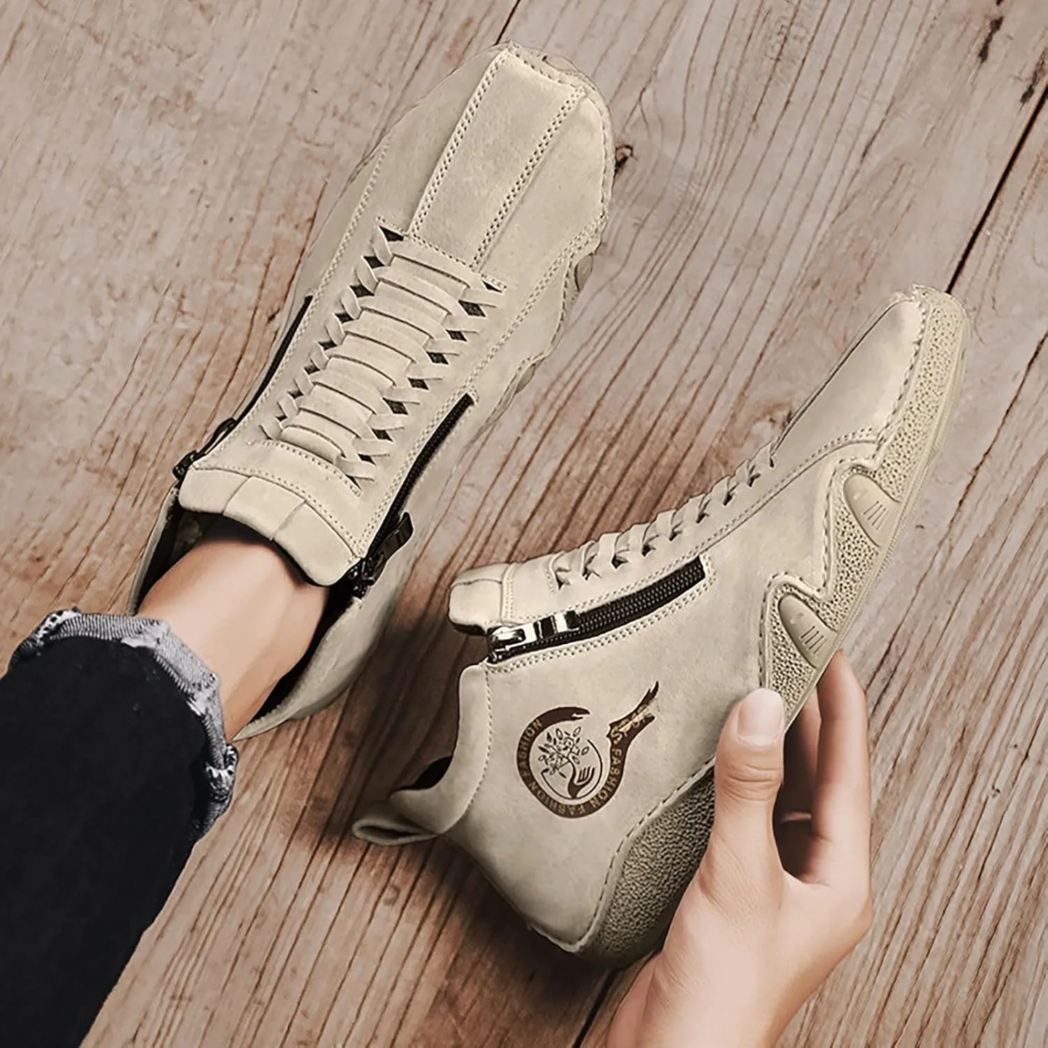 Casual Shoes New Spring and Autumn Men's Leather Shoes Korean Fashion Zipper Short Boots Shoe Breathable Men's