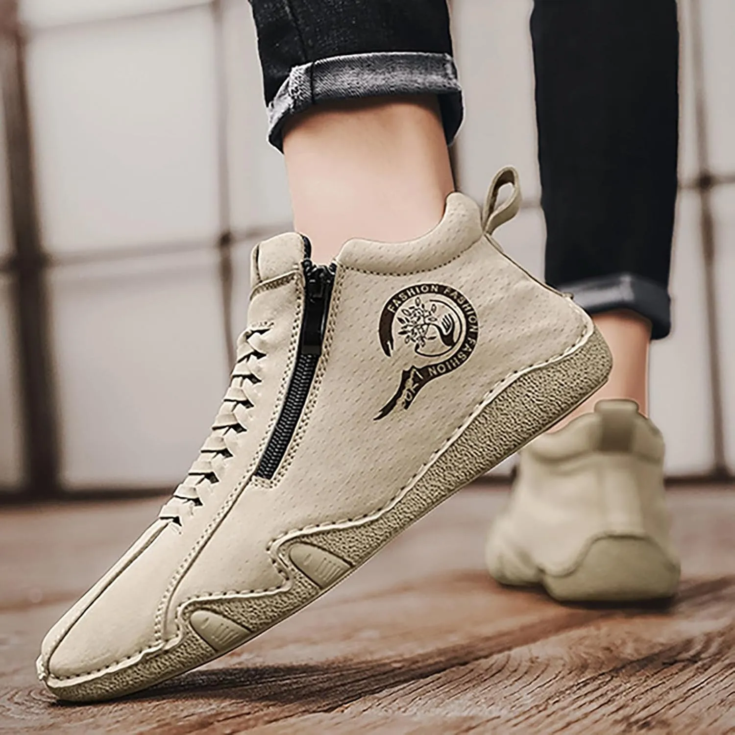 Casual Shoes New Spring and Autumn Men's Leather Shoes Korean Fashion Zipper Short Boots Shoe Breathable Men's