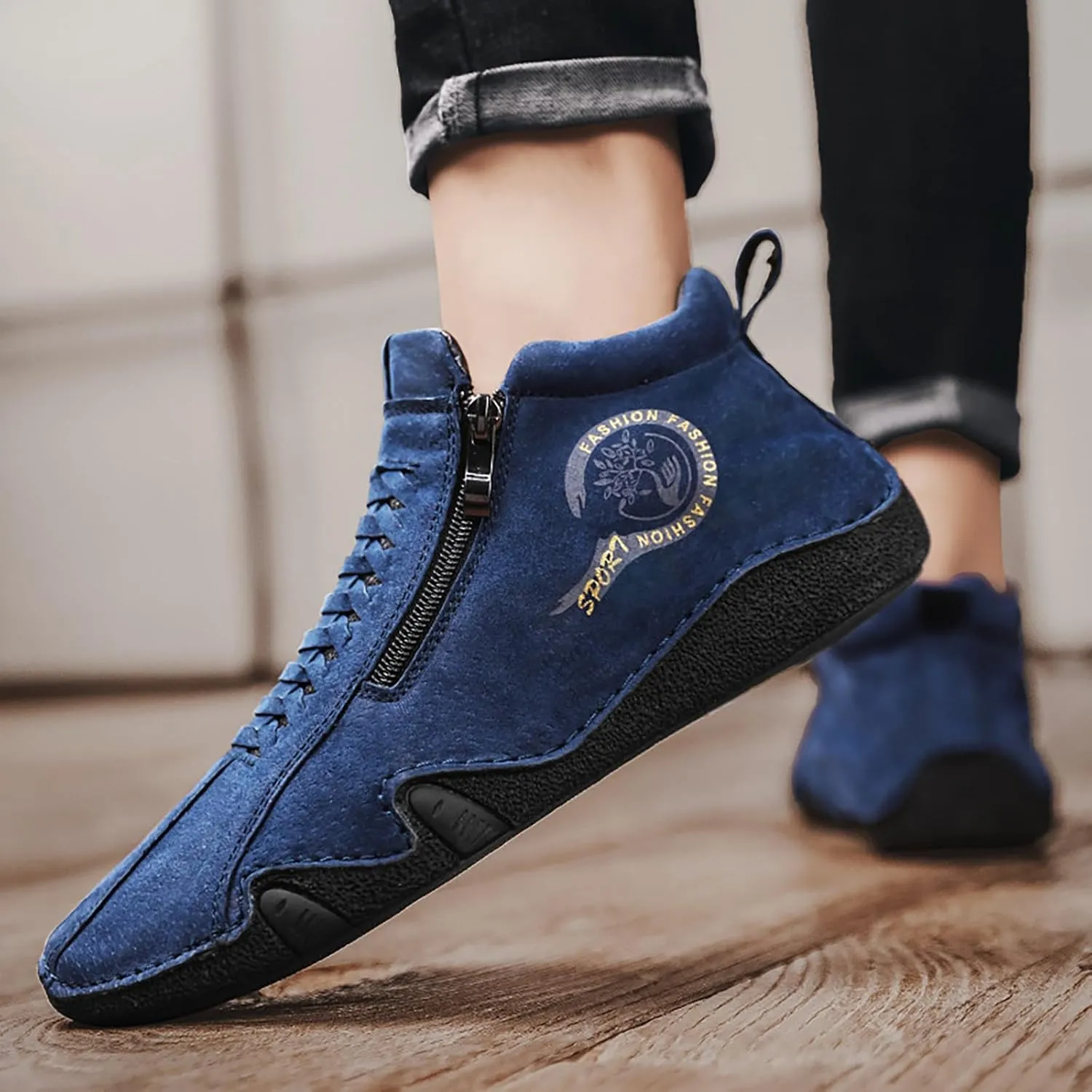 Casual Shoes New Spring and Autumn Men's Leather Shoes Korean Fashion Zipper Short Boots Shoe Breathable Men's