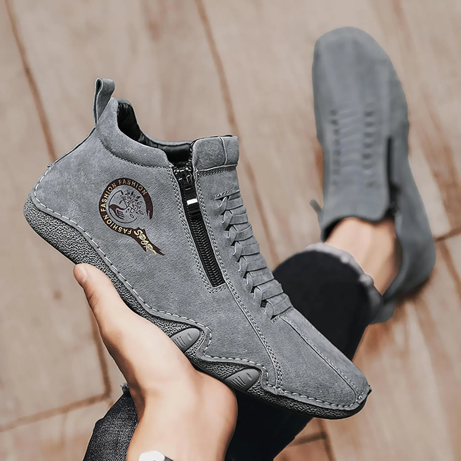 Casual Shoes New Spring and Autumn Men's Leather Shoes Korean Fashion Zipper Short Boots Shoe Breathable Men's