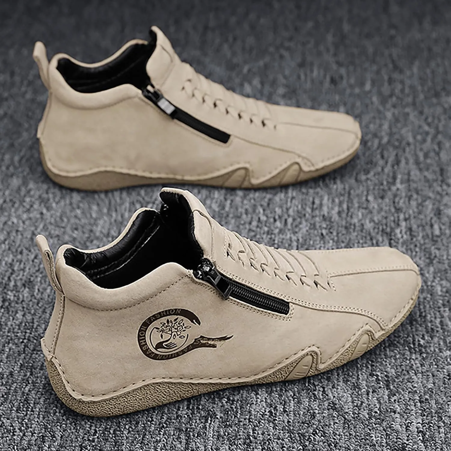 Casual Shoes New Spring and Autumn Men's Leather Shoes Korean Fashion Zipper Short Boots Shoe Breathable Men's