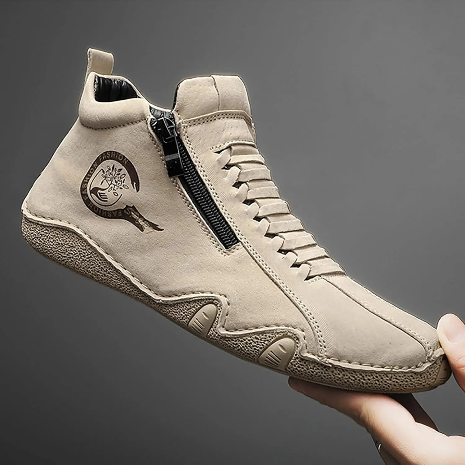 Casual Shoes New Spring and Autumn Men's Leather Shoes Korean Fashion Zipper Short Boots Shoe Breathable Men's