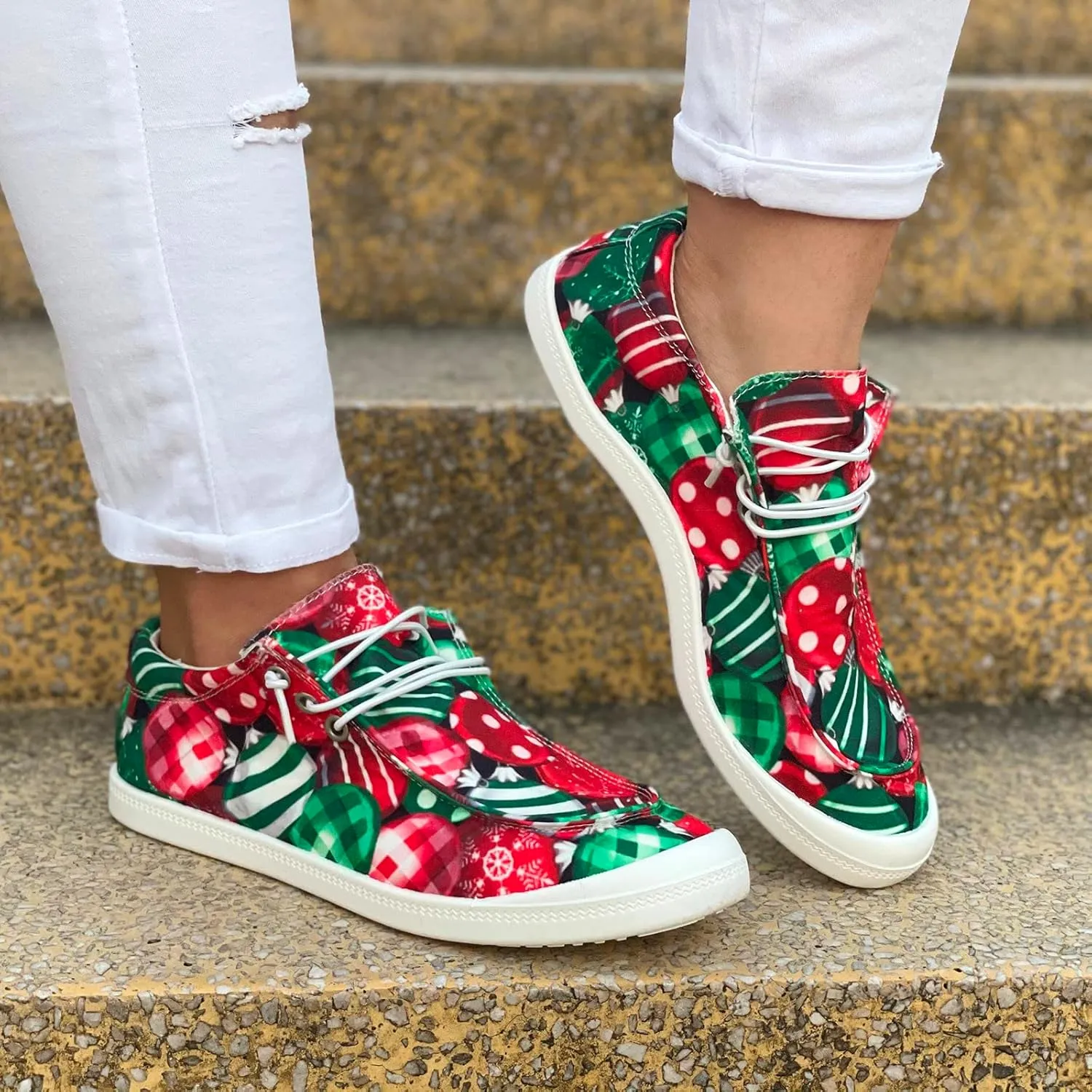 Christmas Running Shoes Women White Leather Sneakers for Women Mens Loafers Dress Shoes Christmas Print Shoes Women Fashion Casual Comfy Soft