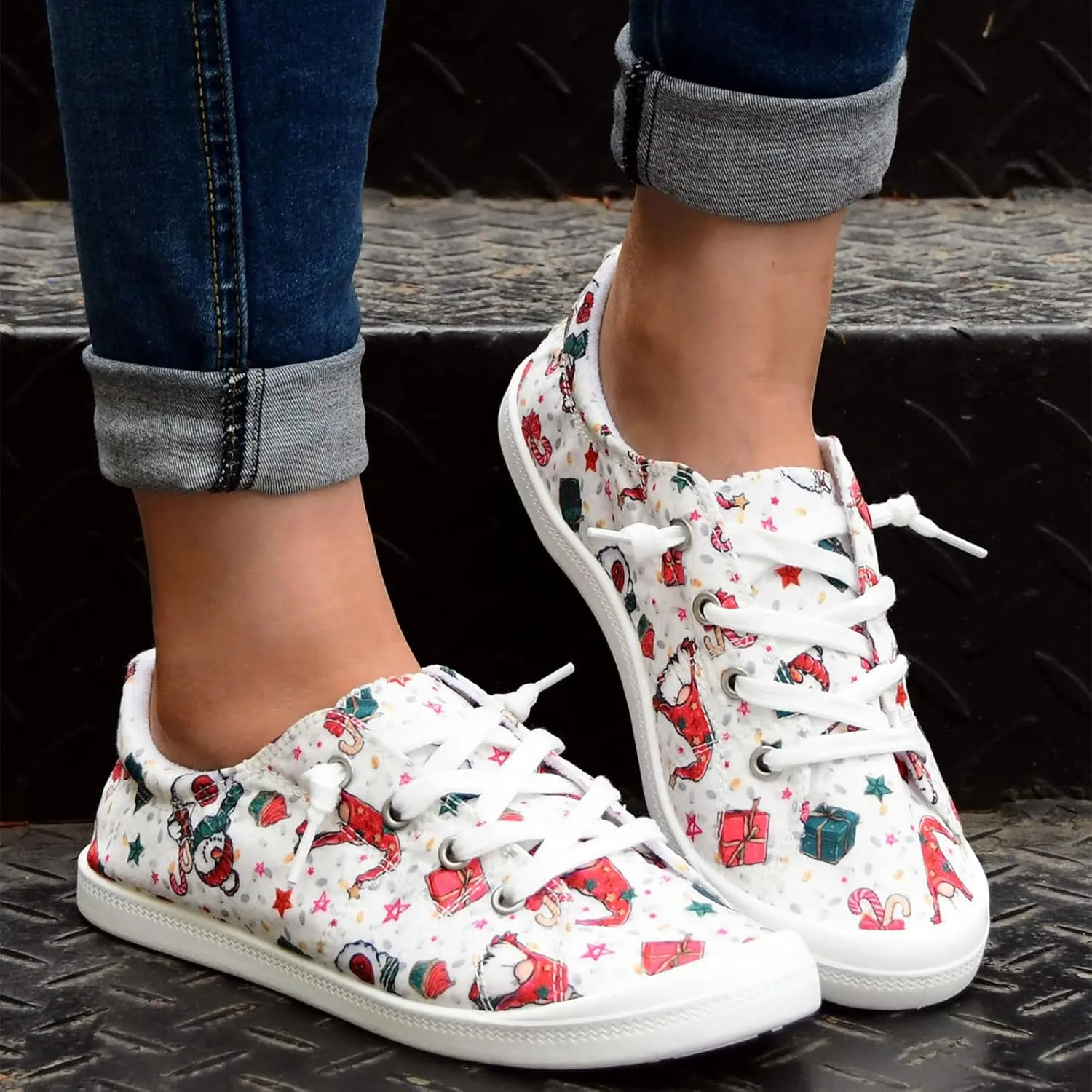 Christmas Sneakers for Women 2024 Womens White Sneakers Casual Platform Loafers for Women Wide Christmas Tennis Shoes for Women Lightweight Breathable