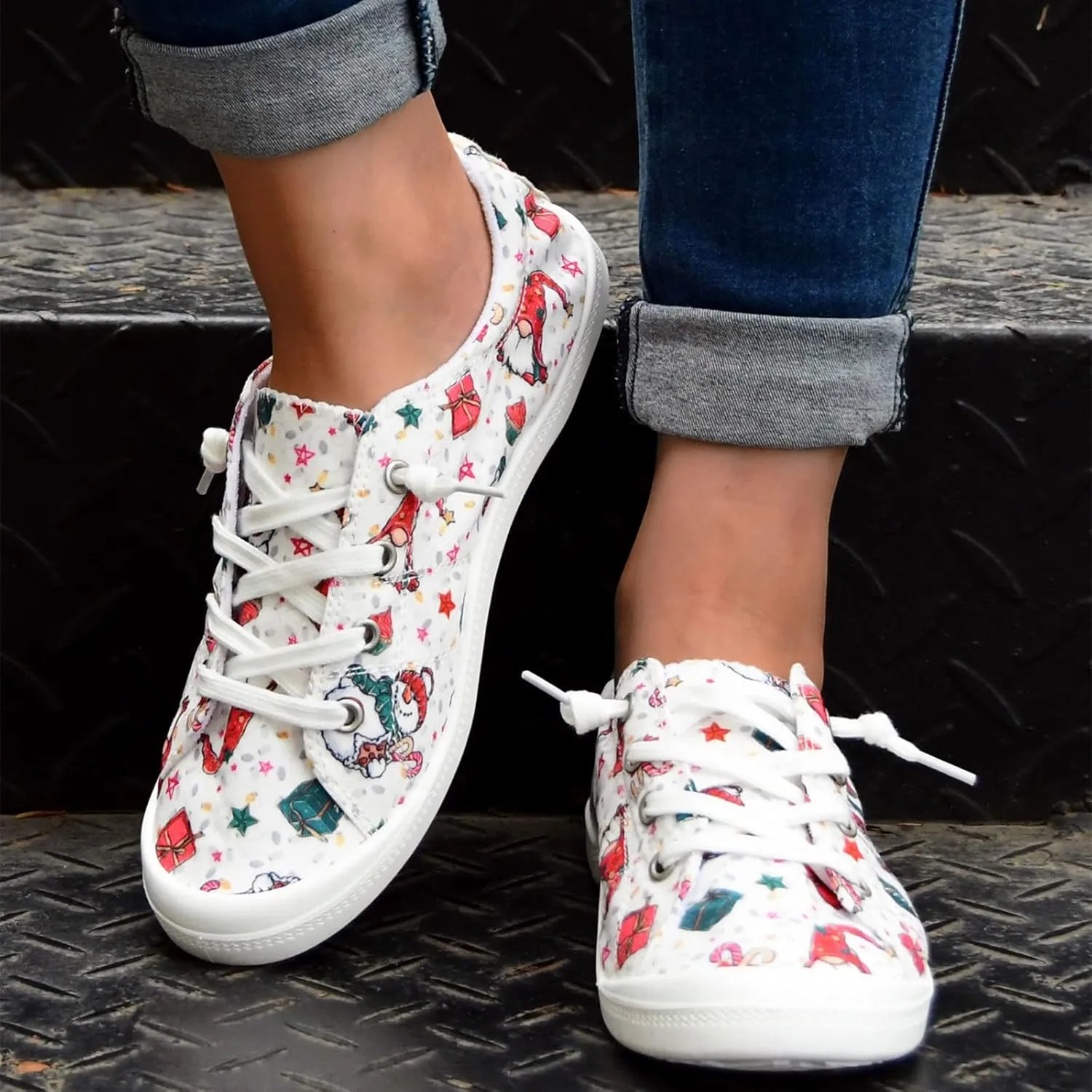 Christmas Sneakers for Women 2024 Womens White Sneakers Casual Platform Loafers for Women Wide Christmas Tennis Shoes for Women Lightweight Breathable