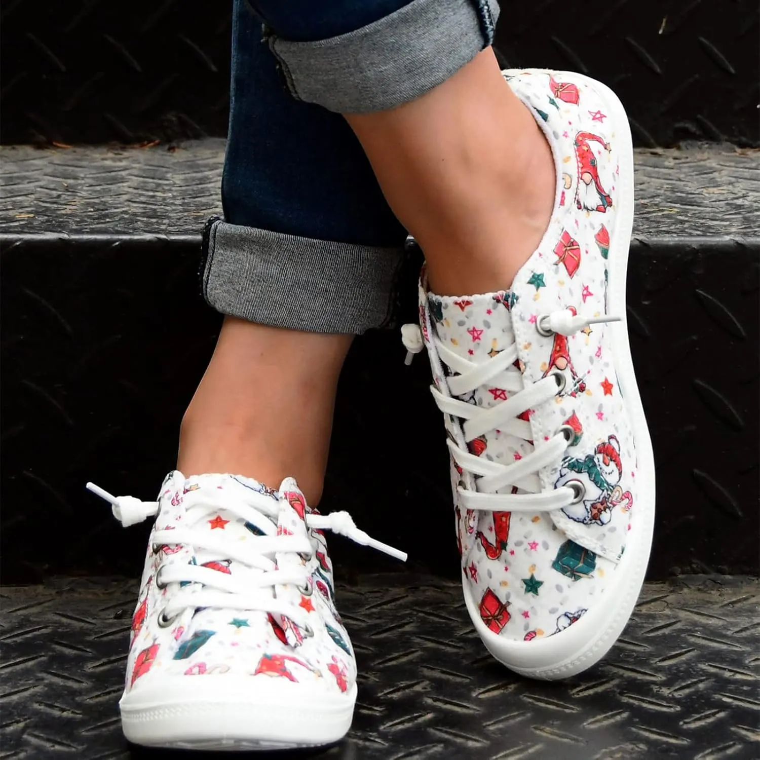 Christmas Sneakers for Women 2024 Womens White Sneakers Casual Platform Loafers for Women Wide Christmas Tennis Shoes for Women Lightweight Breathable