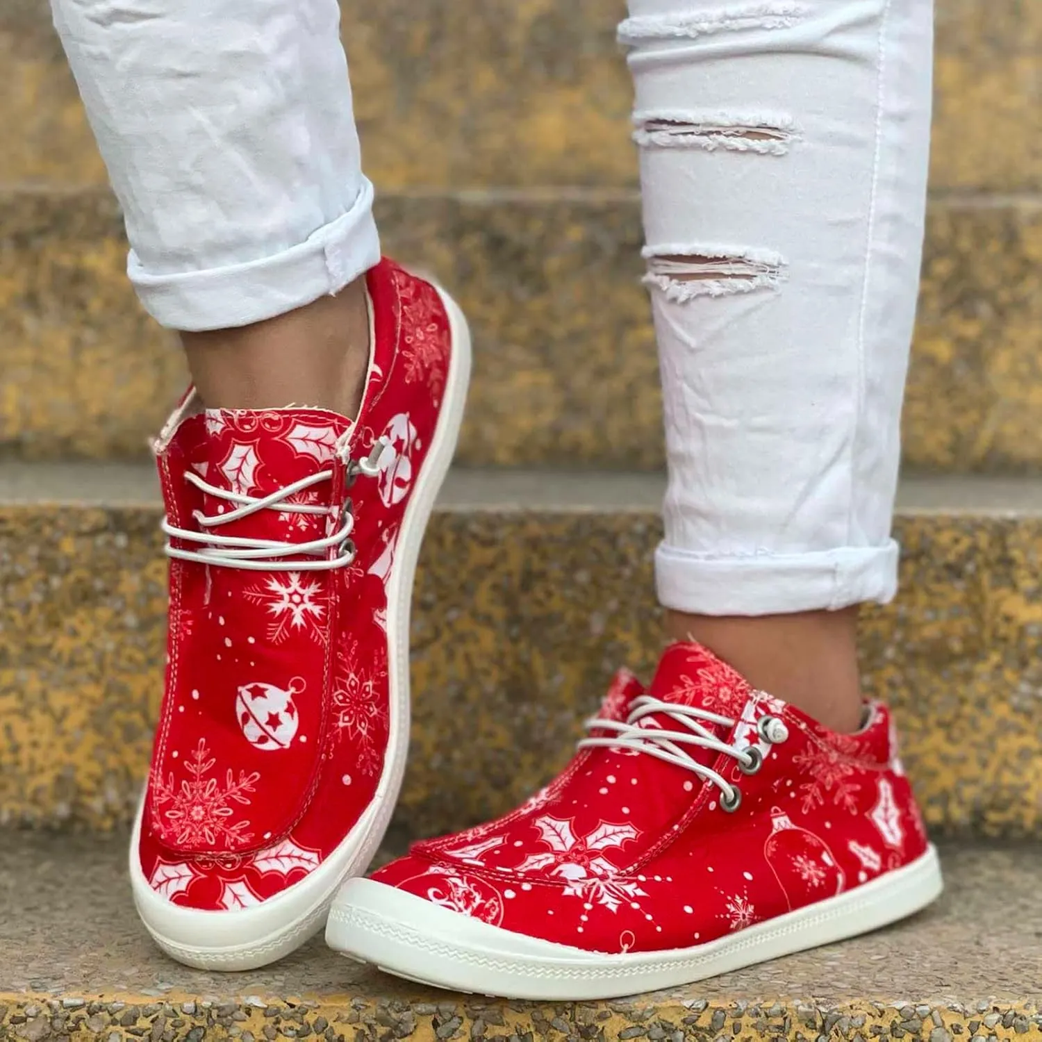 Christmas Tennis Shoes for Women Mens Sneakers Womens Loafers Comfortable Christmas Canvas Shoes Women Closed Toe Indoor and Outdoor Sale Clearance