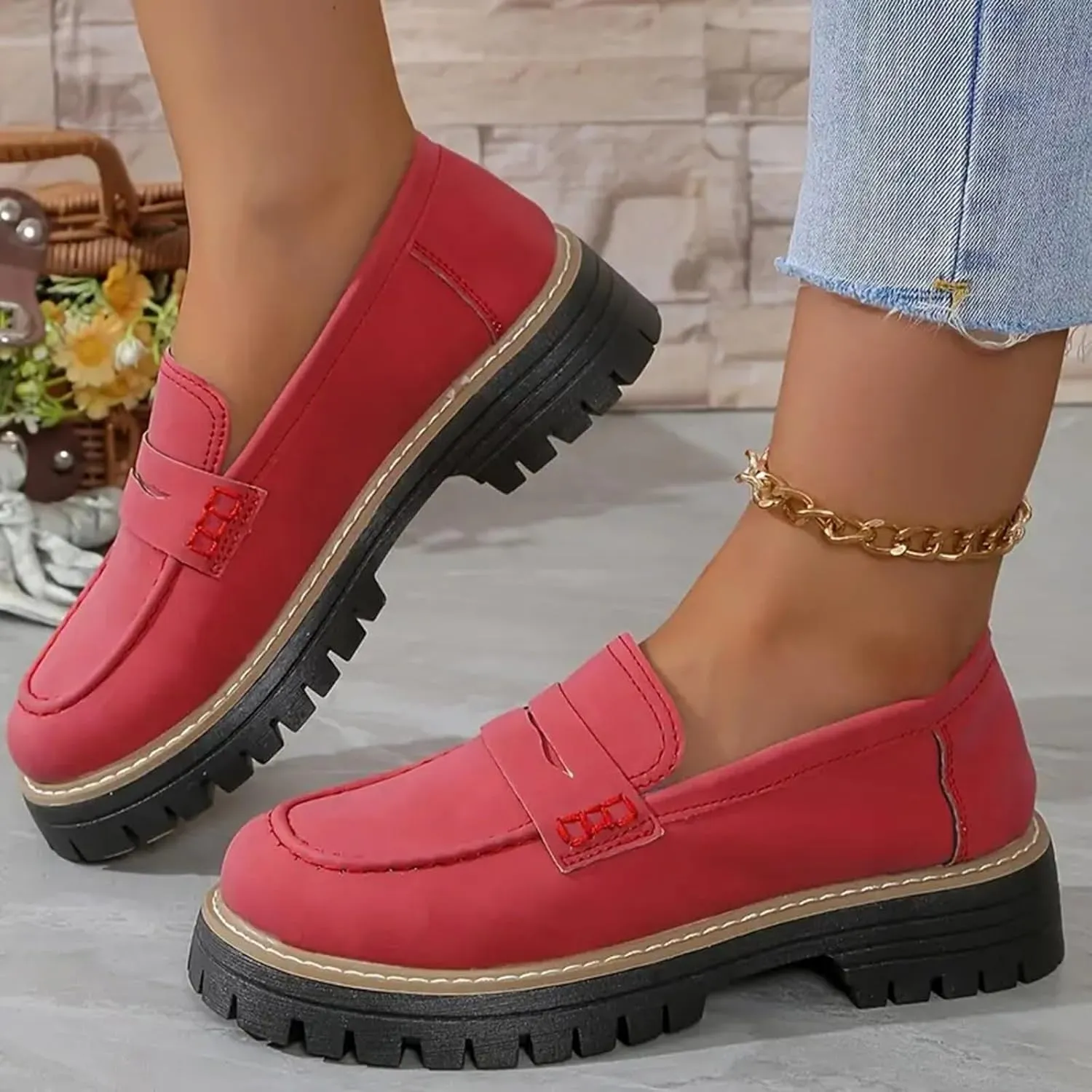 Chunky Business Casual Shoes for Women Comfort Orthopedic Shoes Suede Lug Sole Work Shoes Elegant Dress Shoes