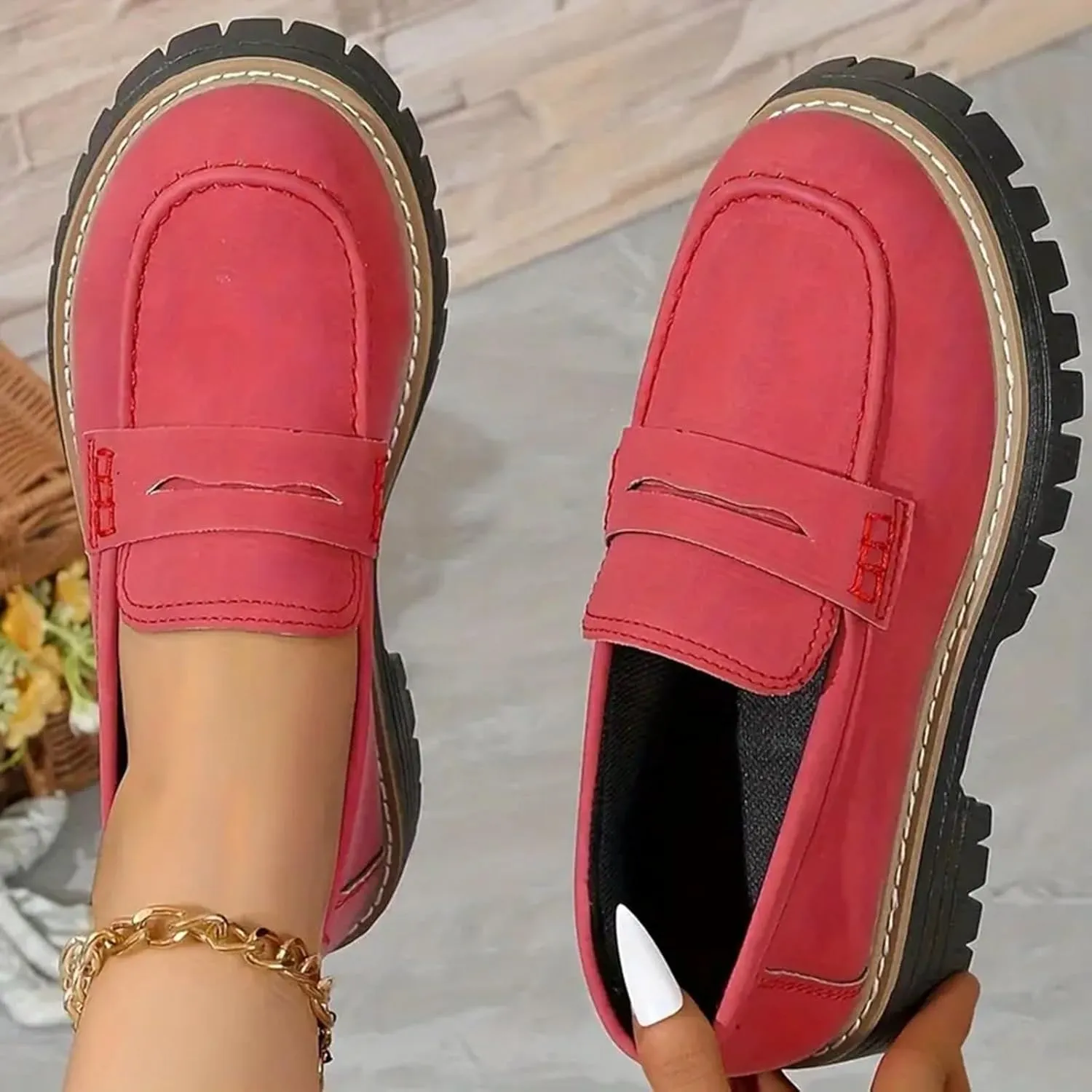 Chunky Business Casual Shoes for Women Comfort Orthopedic Shoes Suede Lug Sole Work Shoes Elegant Dress Shoes