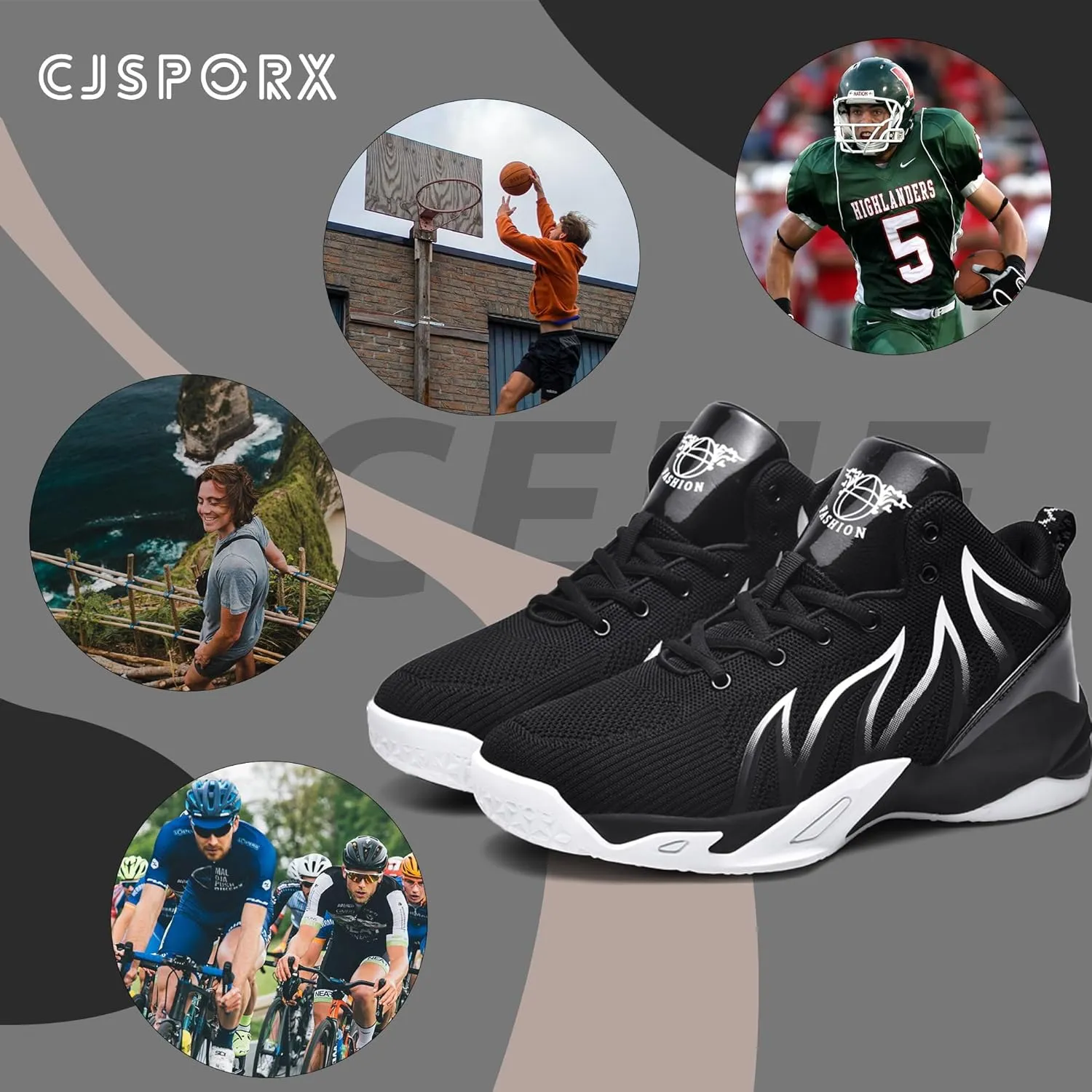 CJSPORX Men's Basketball Shoes Breathable Non-Slip Sneakers Fashionable Sports