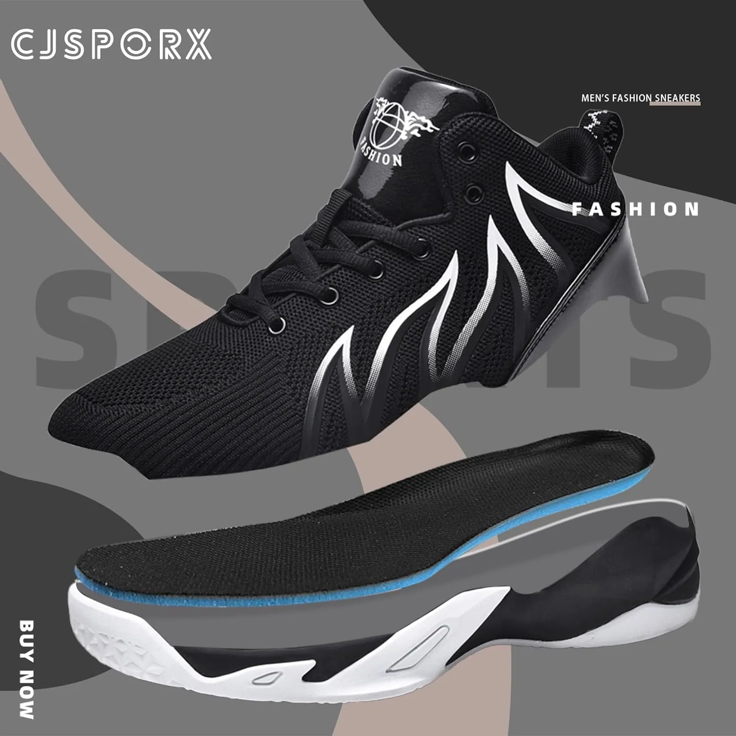 CJSPORX Men's Basketball Shoes Breathable Non-Slip Sneakers Fashionable Sports