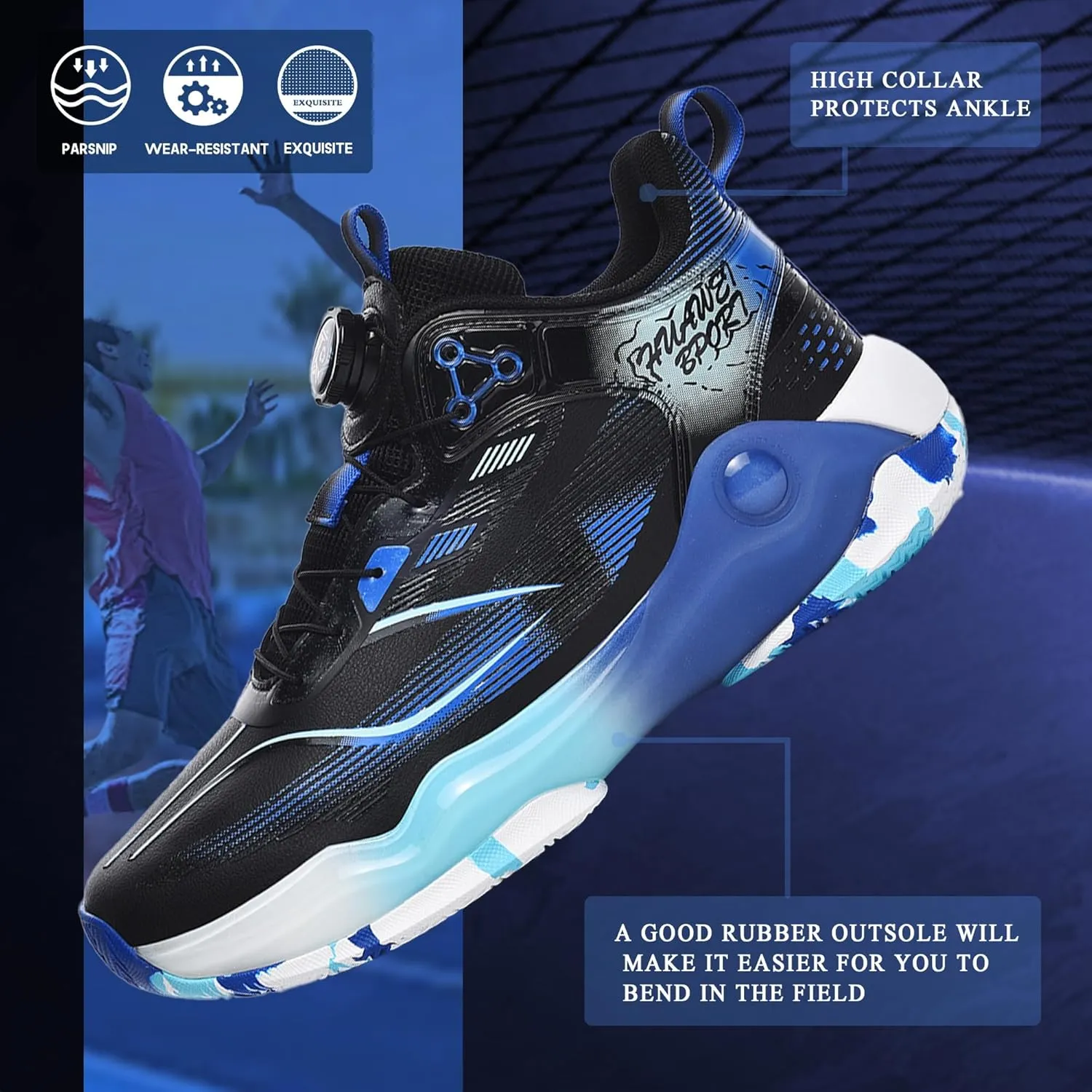 CJSPORX Men's Basketball Shoes Breathable Non-Slip Sneakers Fashionable Sports
