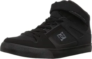 DC boys Pure High Top Ev With Ankle Strap and Elastic Laces Skate Shoe, Black/Black/Black, 4 Big Kid US