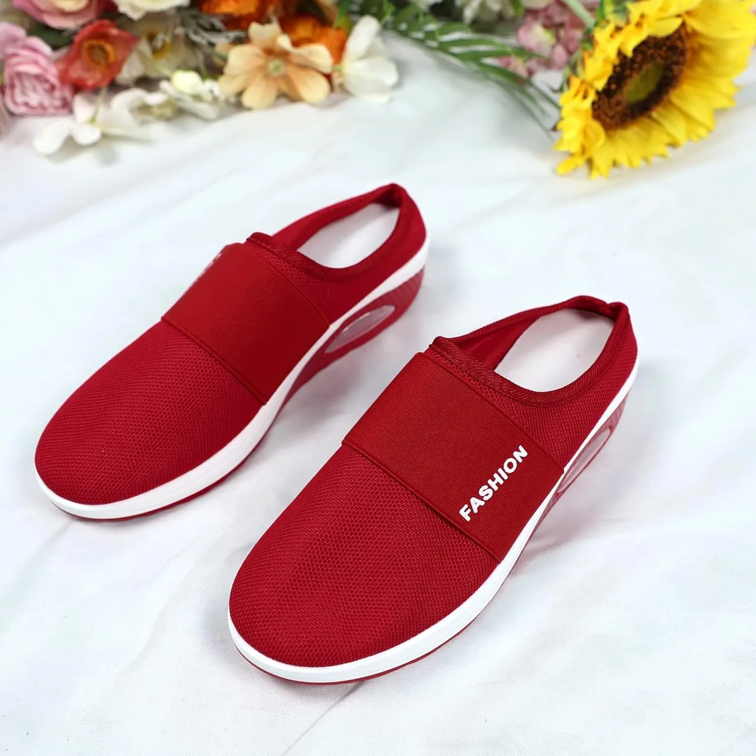 Diabetic Air-Cushion Slip-On Walking Shoes Mules for Women 2025 Casual Mesh Summer Slip-On Breathable Slippers Closed Toe Slides with Arch-Support