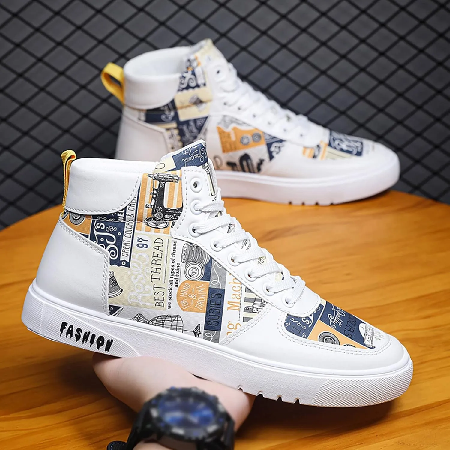 Fashion Sneakers Comfortable Men Shoes High Top Fashion Casual Shoes for Walking Lace Up Sports