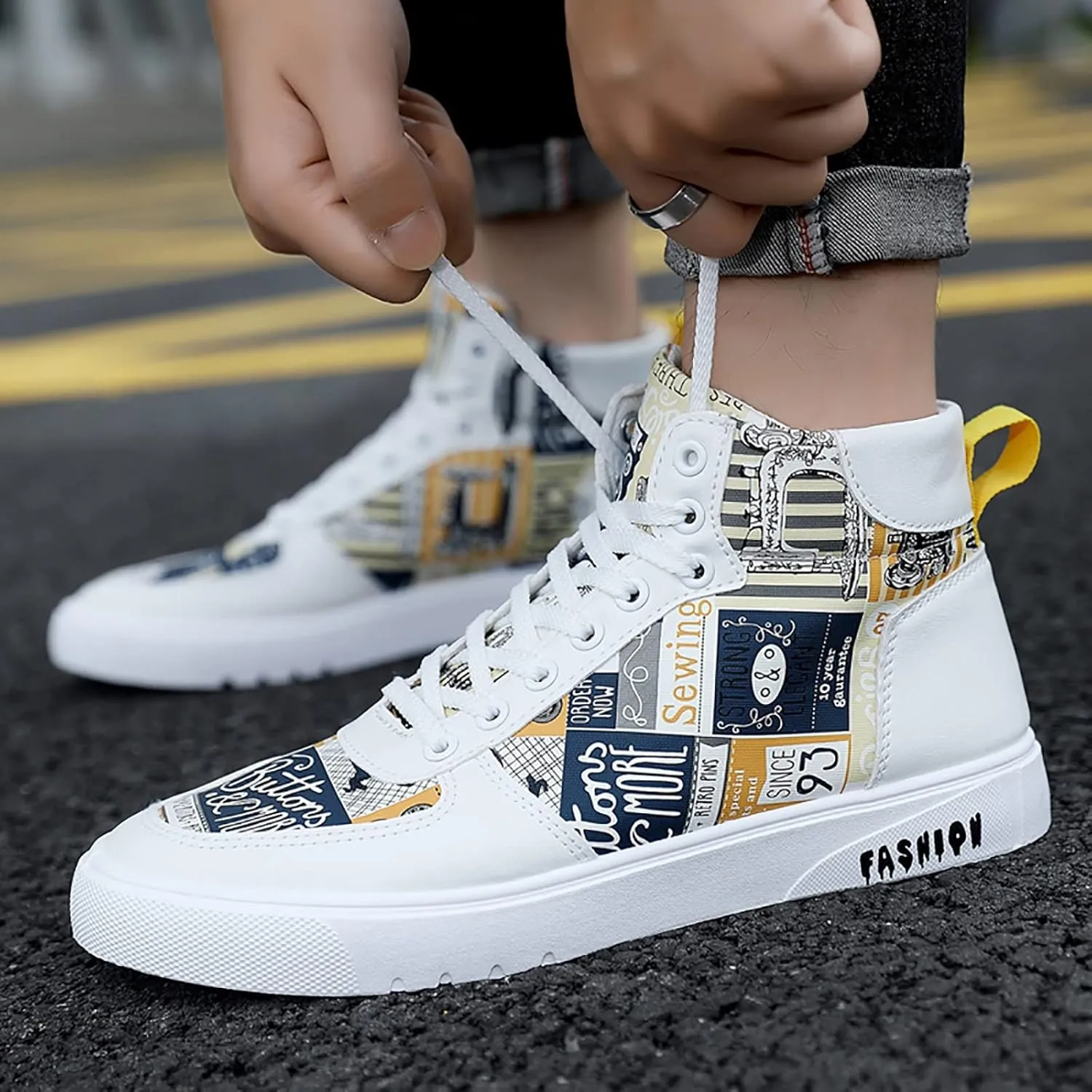 Fashion Sneakers Comfortable Men Shoes High Top Fashion Casual Shoes for Walking Lace Up Sports