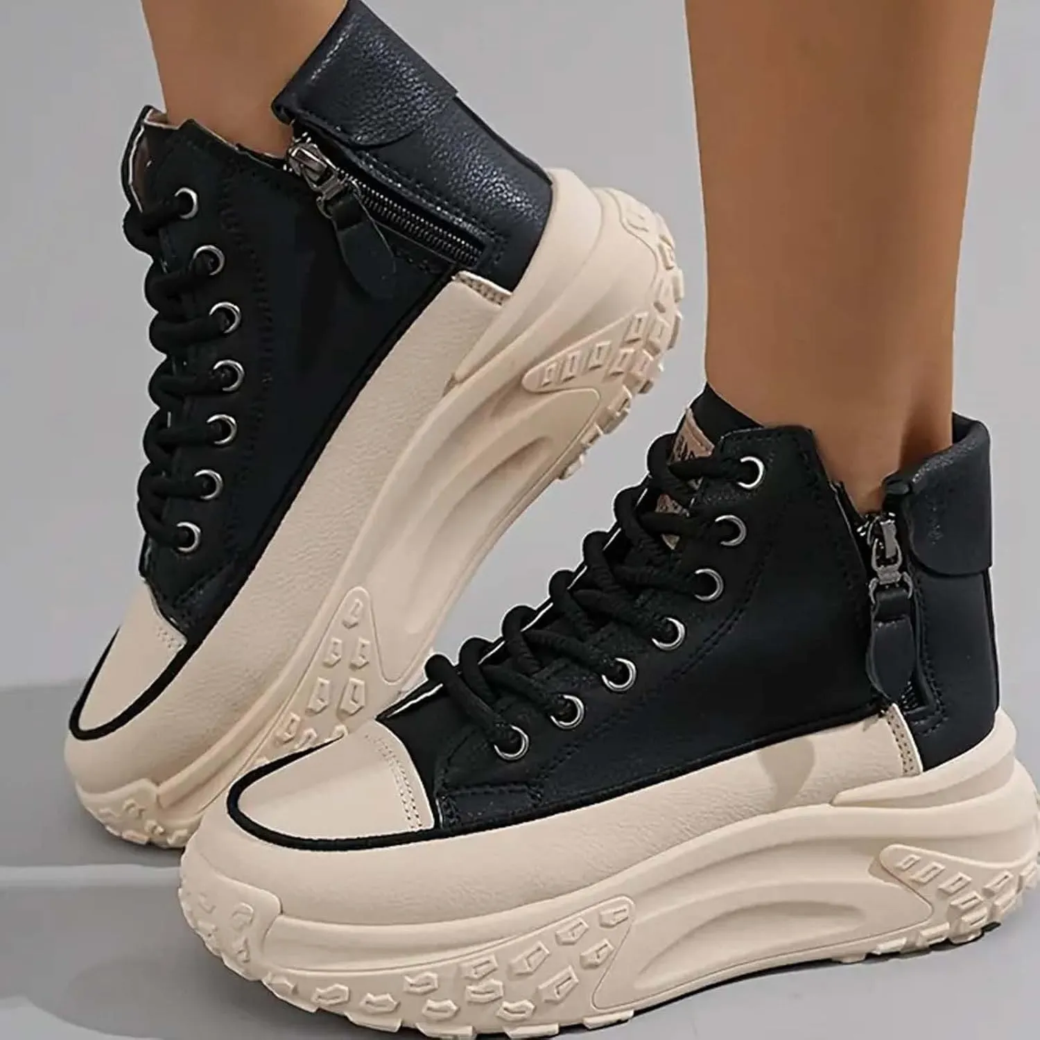 Fashion Sneakers For Women 2024 Platform,Womens White Platform Sneakers Canvas Platform Shoes for Women Black Casual Tennis Shoes Comfortable Walking Shoes for Women Lace Up High Top Sneakers