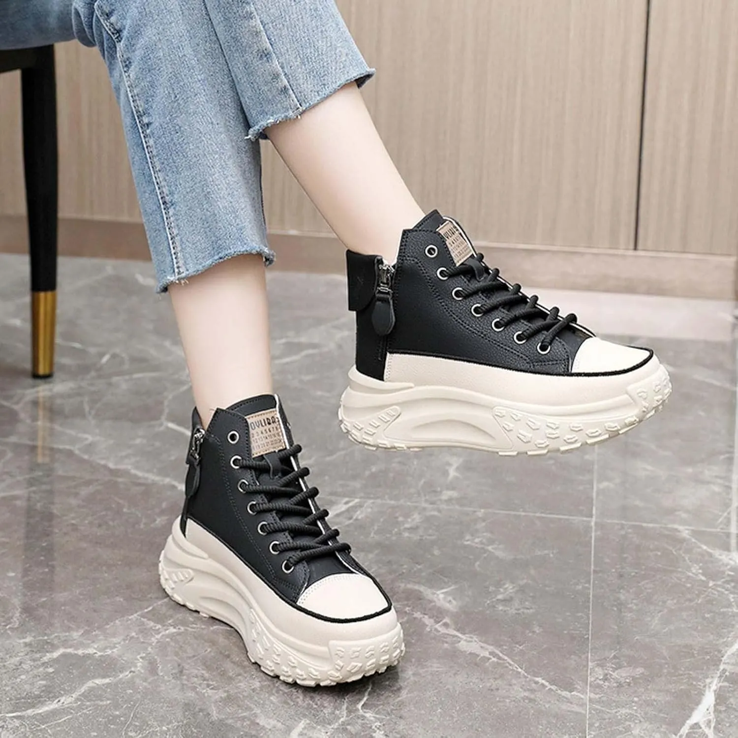 Fashion Sneakers For Women 2024 Platform,Womens White Platform Sneakers Canvas Platform Shoes for Women Black Casual Tennis Shoes Comfortable Walking Shoes for Women Lace Up High Top Sneakers