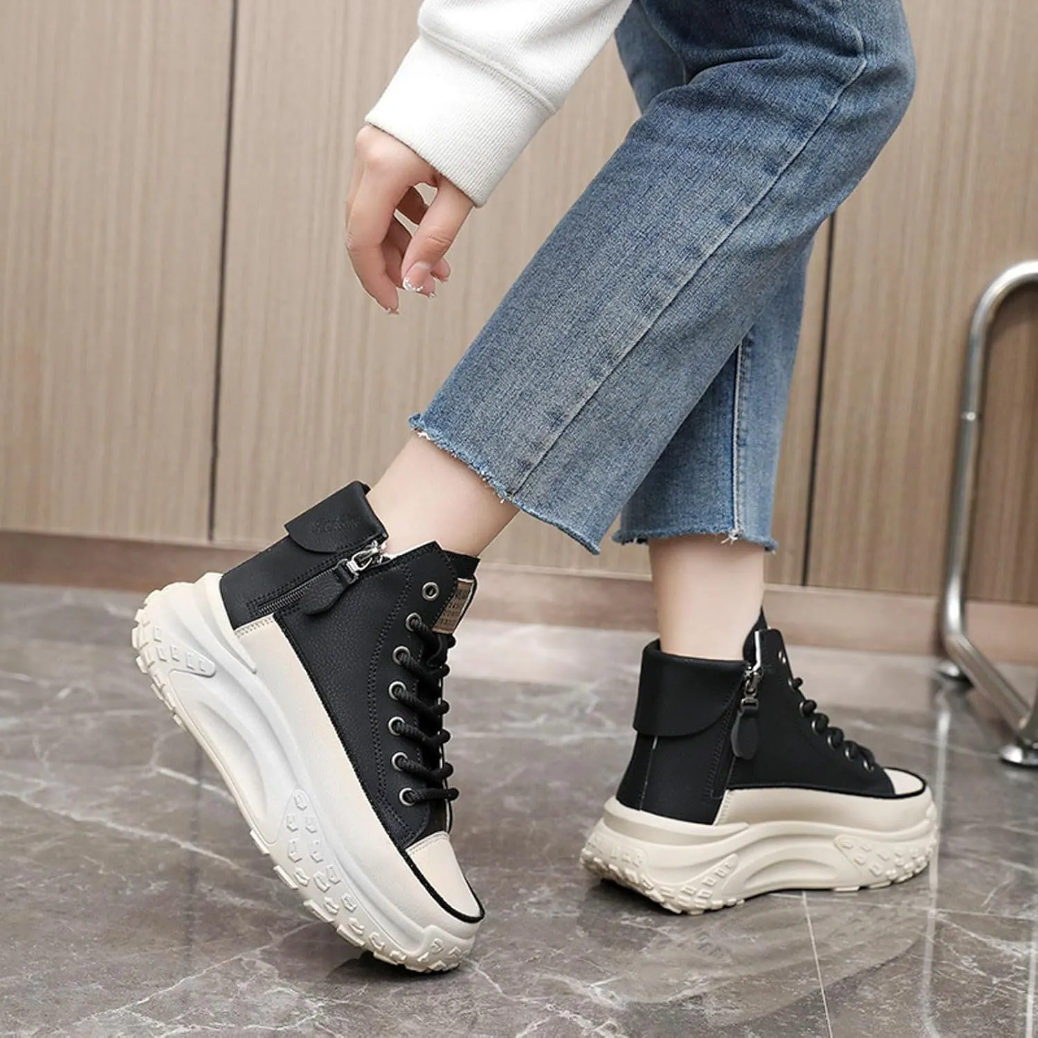 Fashion Sneakers For Women 2024 Platform,Womens White Platform Sneakers Canvas Platform Shoes for Women Black Casual Tennis Shoes Comfortable Walking Shoes for Women Lace Up High Top Sneakers