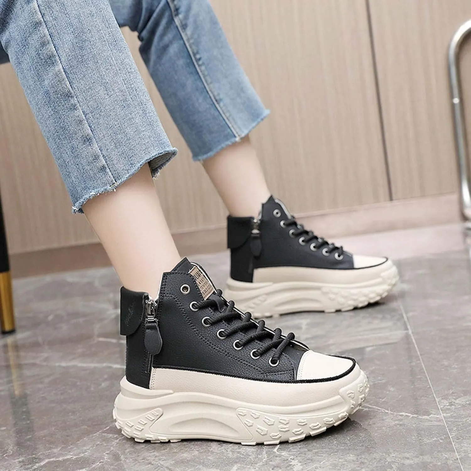 Fashion Sneakers For Women 2024 Platform,Womens White Platform Sneakers Canvas Platform Shoes for Women Black Casual Tennis Shoes Comfortable Walking Shoes for Women Lace Up High Top Sneakers