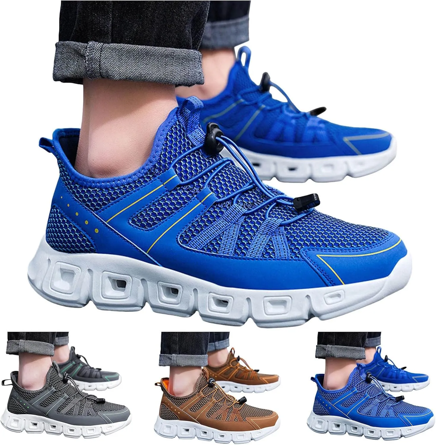 Fashion Sneakers Shoes Men Sports Shoes Fashionable New Pattern Simple Pure Color Mesh Breathable Flat Bottom Elastic