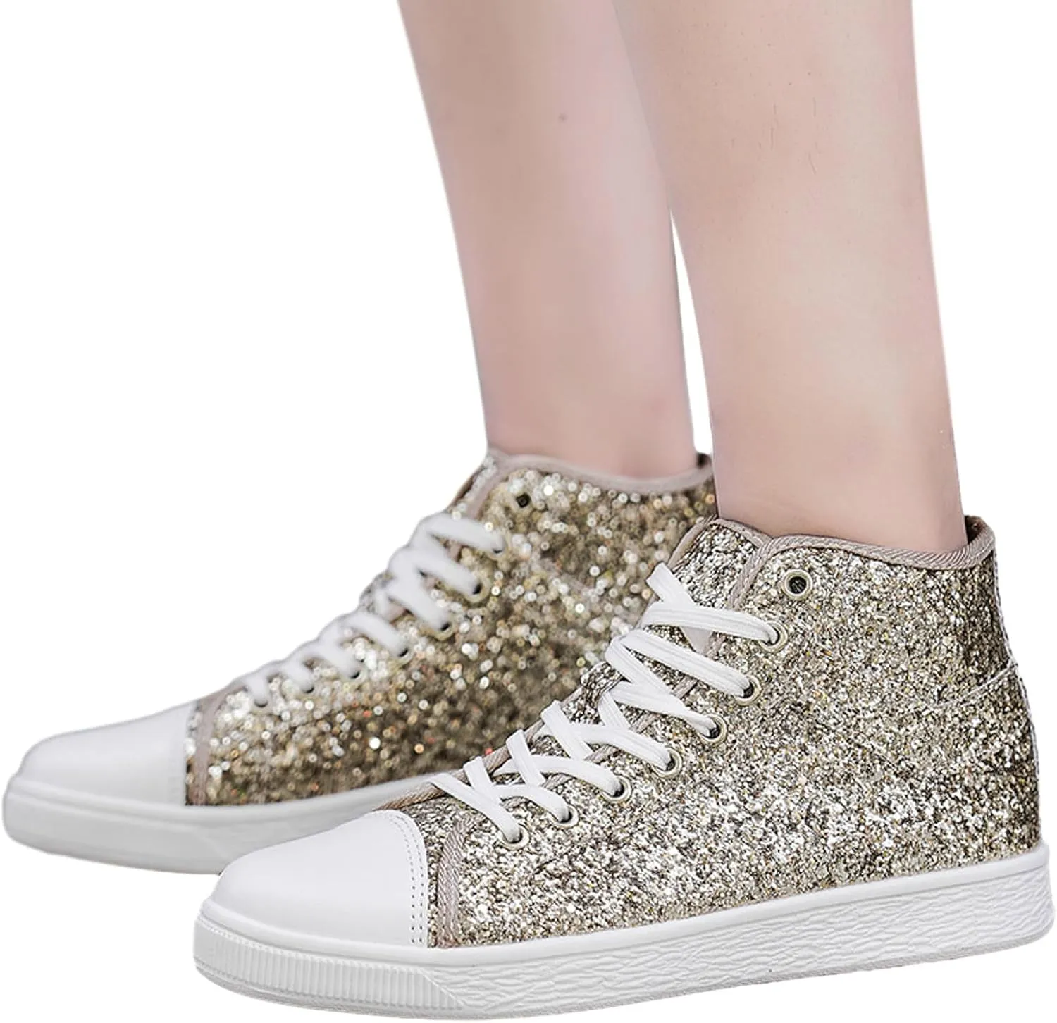 Glitter Sneakers for Women Women's Bling Sneakers Rhinestone Sneakers Shoe Glitter Fashion High Top Platform Tennis Shoes