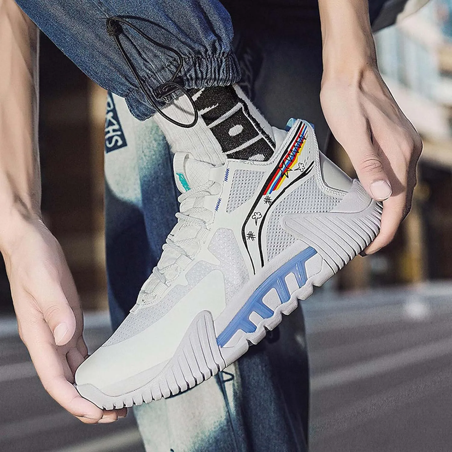 High-top Men's Basketball Shoes Teenagers Breathable Non-Slip Outdoor Sneakers Women's Fitness Cushioning Training Tennis Shoes
