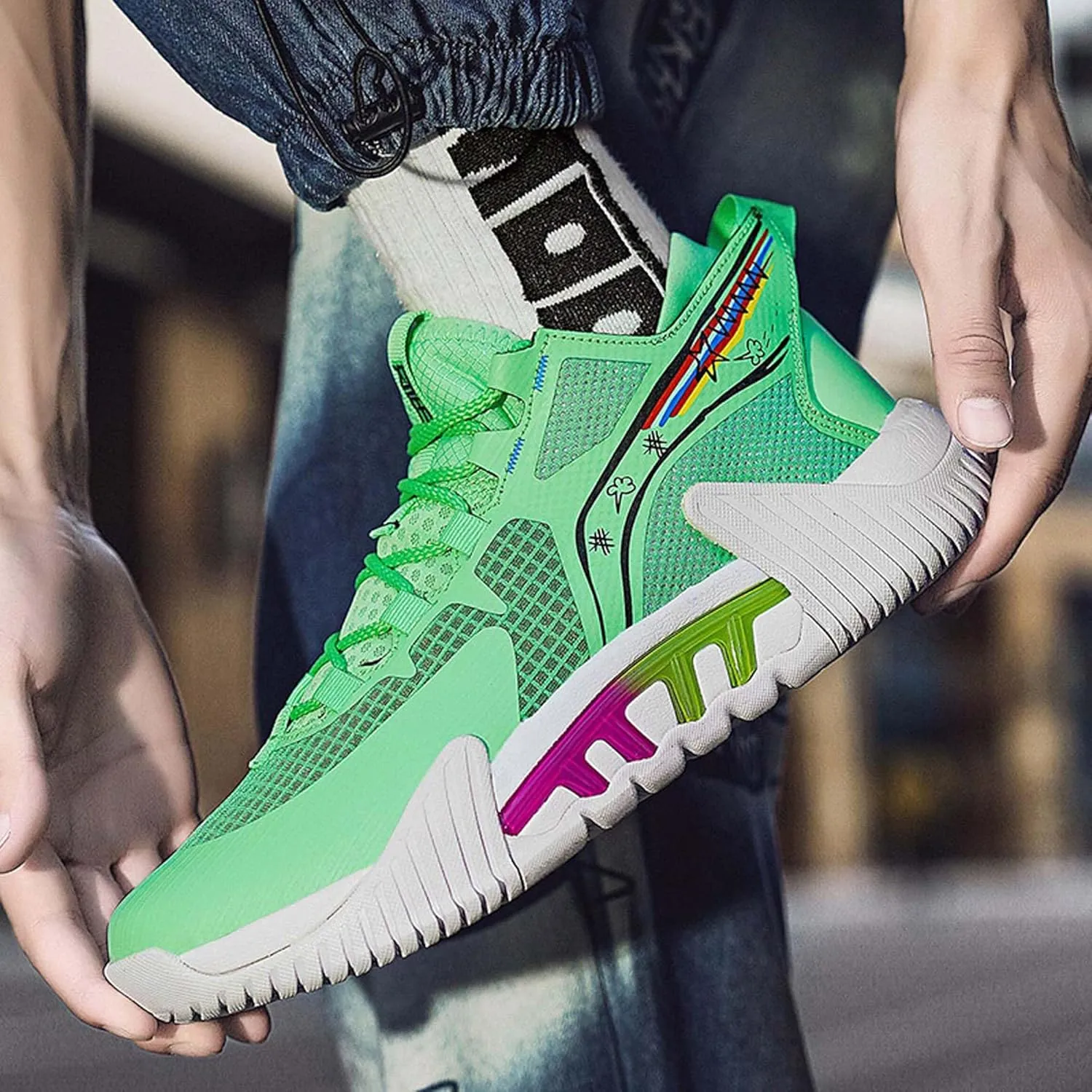 High-top Men's Basketball Shoes Teenagers Breathable Non-Slip Outdoor Sneakers Women's Fitness Cushioning Training Tennis Shoes
