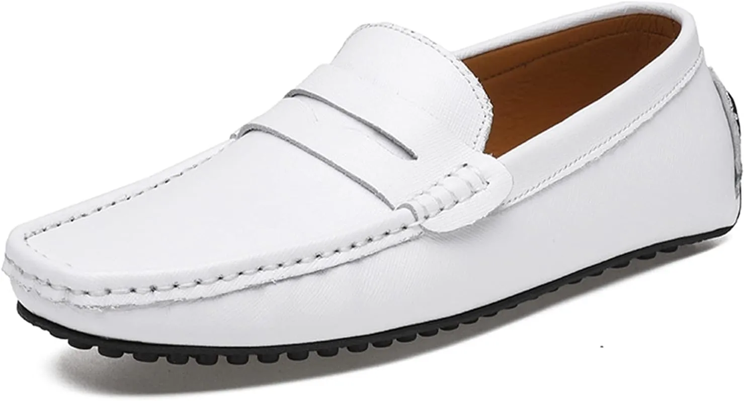 HOOENG Smoking Loafer for Men Genuine Leather Stitching Details Penny Loafer Flexible Resistant Soft Driving Slip on
