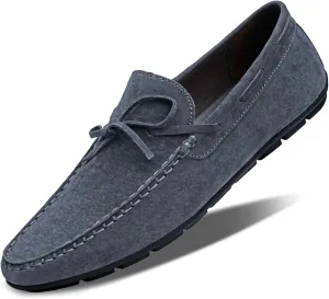 HOOENG Smoking Loafer for Men Suede Bow-Knot Tassel Stitching Flexible Moccasins Shoes Resistant Flexible Flat Heel Outdoor Slip On (Color : Gray, Size : 7)