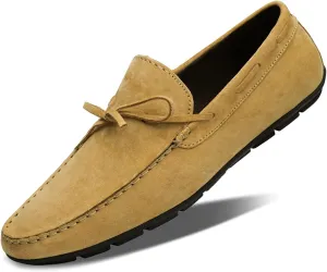 HOOENG Smoking Loafer for Men Suede Bow-Knot Tassel Stitching Flexible Moccasins Shoes Resistant Flexible Flat Heel Outdoor Slip On (Color : Yellow, Size : 5.5)