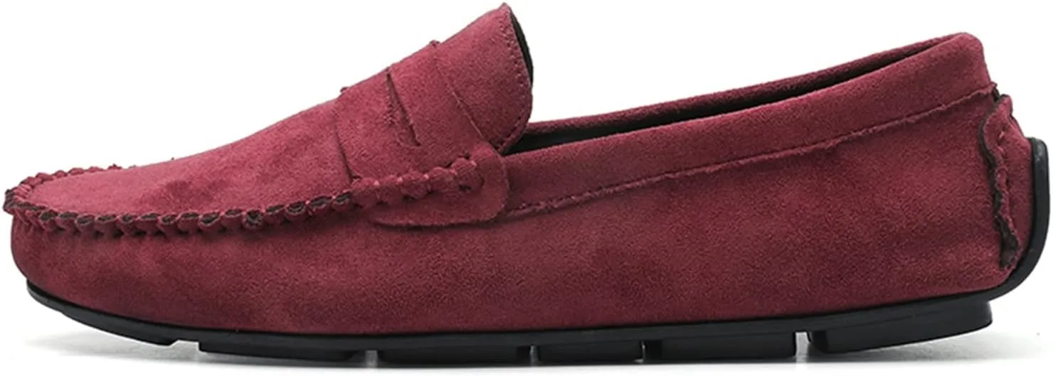 HOOENG Smoking Loafer for Men Suede Vamp Penny Loafer Stitching Details Round Toe Resistant Flexible Anti-Slip Outdoor Slip on